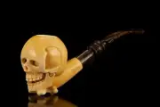 TEKIN Skull W Bones Pipe BLOCK MEERSCHAUM-NEW-HAND CARVED W Case#98