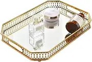 Cozioz Gold Vanity Tray - Large Decorative Mirror Tray (35x24.5cm) for Perfume & Jewelry Organization