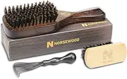 NORSEWOOD Boar Bristle Brush for Shine and Texture - Stiff Bristles for Medium Hair/Beards, Cleaning Brush Included