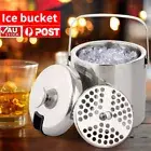 AU Ice Bucket with Lid Tong Champagne Beer Wine Drink Cooler Bar Party Stainless
