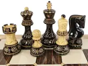 4 QUEEN Burnt Black Boxwood Zagreb 3 3/4" King Staunton Chess Men Set - NO BOARD