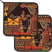 2 Pack Pot Holders for Kitchen Heat Resistant Potholders African Map Ethnic Pattern Pot Holders Set Washable Hot Pads with Loop Non Slip Potholders for Cooking Baking BBQ Microwave 8 x 8 Inch