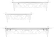 Floating Wall Shelves Set of 3 Retro Carve Designed Wall Shelf Storage Rack Whitewashed Easy to Mount Shelves