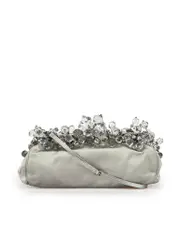 Grey Satin Spazzolato Crystal Clutch