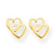 14K Yellow Gold Double Heart Stud Earrings Push Back Madi K Children's Jewelry