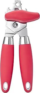 TJ POP Can Opener, 3 in 1 Manual Can Opener, Heavy Duty Handheld Tin Opener, Stainless Steel Can Opener Ultra Sharp Cutting Wheel Smooth Edge, Oversized Easy Turn Knob, Red