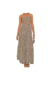 NWT $445 Jonathan Simkhai Women's Brown Laurel Palm Leaf Cut Out Maxi Dress S