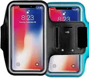 [2pack]Armband For iPhone Xs Max iPhoneXS iPhone XR iPhone X 8Plus 7Plus 6/6S Plus Galaxy s9s8 s7Edge CaseHQ Sports Exercise Running fitness exercise gym Pouch reflective with Key Holder (black+blue)