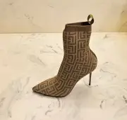 New! Balmain 'Skye' Monogram Sock Boot Beige Womens Size 7 US 37 Eur. MSRP $1195