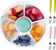 Snack Spinner, Snack Box with Compartments, Snack Box with Four Small Forks, 5 Compartments Snack Plate, Dishwasher Safe, Rotating Storage Snack Box for Snacks Sweets Nuts Picnic
