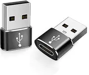 USB to USB C Adapter 2 Pack, USBC Female to A Male OTG Type C Car Charger Converter for New iPhone 16 Pro Max Plus 15 14 13,Apple Watch 10 9 8,Airpods,iPad Air 5 Mini 6 7,Samsung S24 Ultra (Black)
