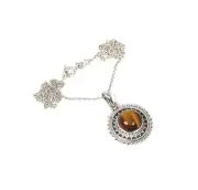 925 Solid Sterling Silver Tiger Eye Chain Pendant-18.8 Inch s657