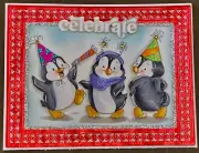 CELEBRATE ANY OCCASION - Whimsy Penguins party Handmade card BY DEE