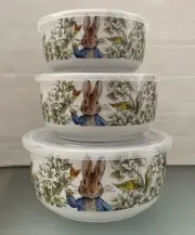 Beatrix Potter Peter Rabbit Easter Floral Ceramic Storage Bowl Vented Lid Set