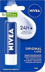 NIVEA Original Care Lip Balm 4.8g (1 pack) | Moisturising Lip Balm | 24-hour Hydration | Enriched with Shea Butter | Helps Soften Chapped Lips | Nourishing Formula for Everyday Use