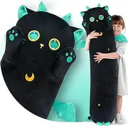 Caaaat Long Cat Plush, Cute Black Cat Stuffed Animals Soft Plushies, Kitten Kawaii Kids Plush Sleeping Throw Pillow Doll Plush Toys for Girls (53 Inch)