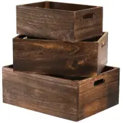 Set of 3 Wood Nesting Storage Crates with Handles Decorative Farmhouse Wooden...