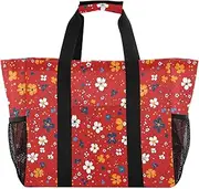 [sanluoli] Beach Tote Foldable Beach Tote Sandproof Canvas For Car, Colorful Calico Red, 1 size