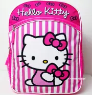 Sanrio Hello Kitty School Backpack Stripes 16" Canvas Pink Girls Large Tote