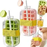Ice Cube Bottle Tray with Lid, Crush Cup, My Crush Cup Ice, One-Touch Ice Release & No Touching, Ice Cube Making Bottle 2 in 1 Touch-Free Easy Press to Release Vertical for Freezer,Coffee