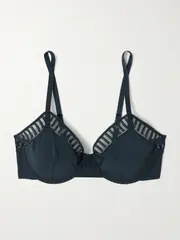 [Eres] Eres - Paulette Lace-trimmed Stretch-jersey Underwired Bra - Navy - 75B 75B Blue