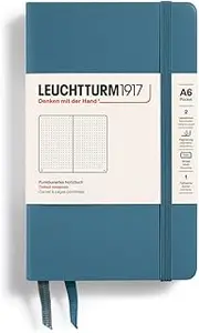 LEUCHTTURM1917 365630 Notebook Pocket (A6), Hardcover, 187 Numbered Pages, Stone Blue, Dotted