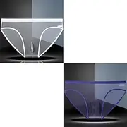 [FARZAH] Women Panties Female Underwear 1-2 Pcs Sexy Full Transparent Men's Mesh Underwear Ultra-Thin Breathable Ice Silk Seamless Briefs Erotic Male Underpants(Color:White Navy,Size:XXL)