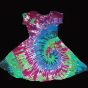 Tie Dye Woman's Twist Front Dress 2XL Peacock Cap Sleeve 2X Hippie Tye Dyed