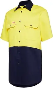 3 x Hard Yakka Core Hi Vis 2 Tone Short Sleeve Lightweight Vented Shirt - Yellow