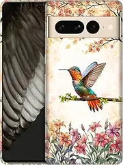 [SuzaCase] Back Case for Google Pixel 7 Pro 5G, Google Pixel 7 Pro 5G Case - Stylish Humming Bird Floral Design Printed Cute, Sleek Durable Hardshell Protective Phone Case/Cover for Pixel 7 Pro