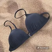 Aerie Perky Triangle Padded Bikini Top Front Close Adjustable Straps Black