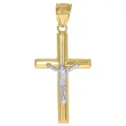 14k Two-tone Gold Crucifix Cross Religious Charm Pendant For Mens 2.2gm