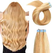YILITE Tape in Human Hair Extensions Seamless Straight 20 inches 50g 20pcs Strawberry Blonde Highlighted Bleach Blonde Piano Color Tape in Hair Extensions