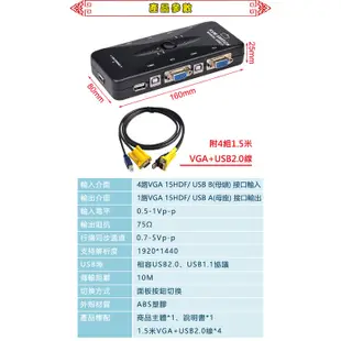 台灣霓虹 4路USB KVM切換器 附4組1.5米VGA+USB2.0線材 四進一出