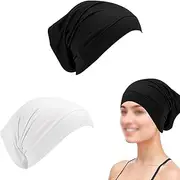 [Jormftte] 2PCS Women Hijab Undercap, Cotton Tube Cap Hijab Breathable Hijab Cap, Adjustable Hijab Hijab Under Hijab Inner Under Scarf Hat Sleep Cap Cotton Hijab for Women, Black and White, 12.20*8.66inches