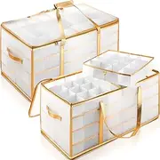 Aliceset 2 Pcs Large Christmas Ornament Storage Boxes, 26.4 x 13.4 x 13.4 Inch Plastic Holiday Ornament Bags, Decorations Container with 8 Trays and 2 Sided Dual Zipper Closure, Keep 128 Pieces