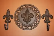 (3) Vintage Look Cajun Home Decor, Cast Iron Coat Hat Key Wall Hook Set
