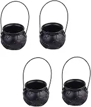 HEALEEP 4Pcs Portable Halloween Black Candy Buckets Capacity Candy Containers for Multi Functional Design for Treats and Garden Use Safe Material for Halloween Decors