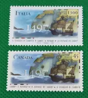 Italia+Canada emissione congiunta 2 francobolli Sbarco di Gaboto coste come foto