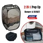 Two Way Pop Up Mesh Washing Laundry Basket Hamper Foldable Bag Black AU STOCK