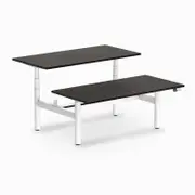 Desky Back to Back Black Melamine Sit to Stand Desk 1500x750mm White Round Height Adjustable Leg