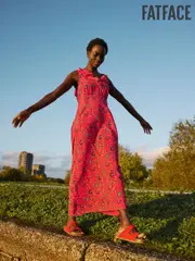 FatFace Ali Burnt Orange Utopia Paisley Frill Midi Dress (E79194) | $150