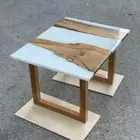 White Epoxy Resin Square Coffee Table, Kitchen Slab Table Home Decors Furniture