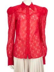 Red Floral Lace Sheer Top