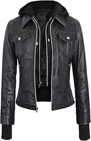 [KAAZEE] Women's Real Lambskin Leather Jacket - Cafe Racer Leather Jacket Women - Black Leather Motorcycle Jackets for Women