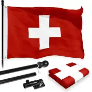 Combo Pack: 6 Feet Tangle Free Spinning Flagpole (Black) Switzerland Swiss
