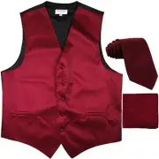 New men's tuxedo vest waistcoat & neck tie set horizontal stripes prom burgundy