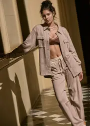 [Lorna Jane] Flashdance Lounge Pants in Neutrals, Cotton, Size - Small S Latte