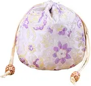 [Geardeangloow] Brocade Jewelry Drawstring Bag Portable Cute Colorful Breathable Leakproof Flower Pattern Storage Pouch Gift Wrapping Light, Light Purple