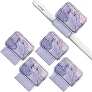 Fintie 4 Pack Pen Loop Holder for Apple Pencil Pro, Apple Pencil (USB-C / 1st / 2nd Generation) and Stylus Pens, Elastic Adhesive Leather Sleeve Attached to Cases, Lilac Marble